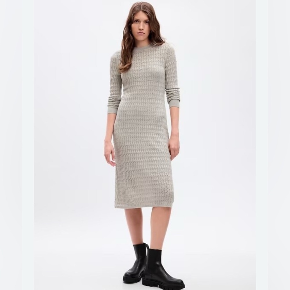 GAP Oatmeal Shimmer Knit Layered Dress Cotton Size M NWT